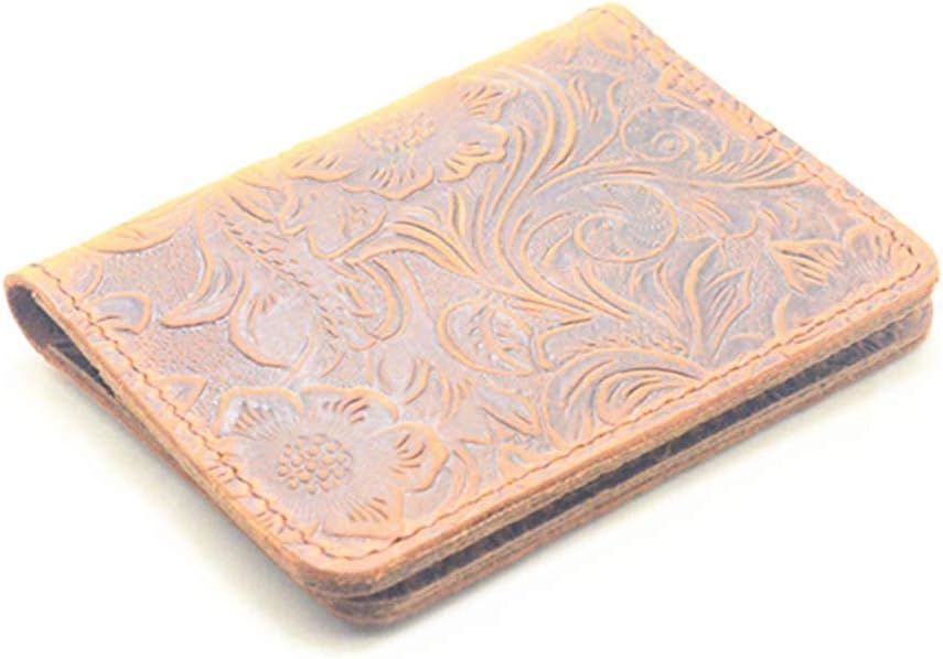 JJNUSA Handmade Distressed Men's Minimalist Leather Wallet Card Holder Wallets for Gifts Brown Flower style2 - Image 6