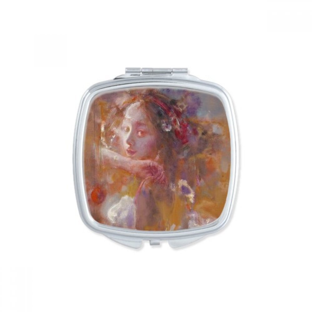 Miroir carré portable mignon cadeau original motif artistique d'orange