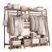 ZLECB Portant A Vetement avec Etagere,Dressing penderie Bois,Portant Penderie à Vêtements en Bambou, avec 9 Etagères De Rangement 1 Crochets,A-130cm