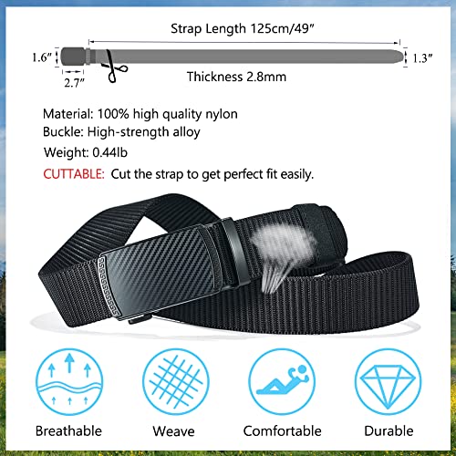 LionVII Men's Ratchet Belts, Casual Web Belt with Click Buckle 1 3/8" Nylon Waist Strap for Work, Trim to Fit 27-49" Waist3