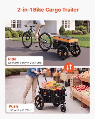 Image of VEVOR Bike Cargo Trailer, 88 /100 /160 lbs Load Capacity, Heavy-Duty Bicycle Wagon Cart, Foldable Compact Storage with Universal Hitch