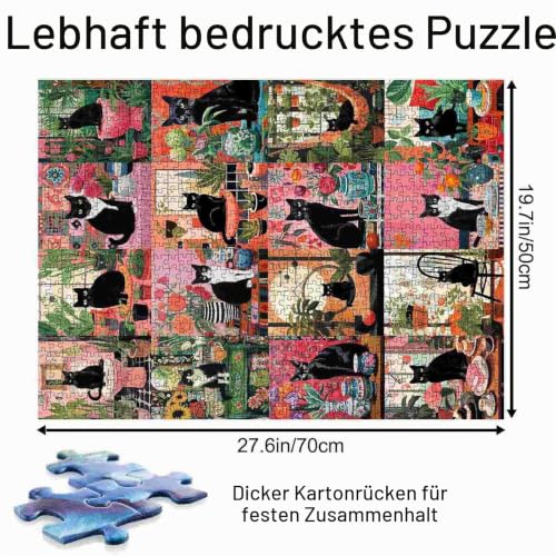 Tucocoo Schwarze Katze Puzzle 1000 Teile, abstraktes Rosa-Grün-Kätzchen-DiY-Set für Hausdeko und Sammlung… – Ansicht 2