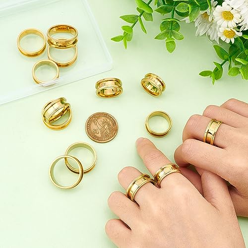 UNICRAFTALE 14pcs Golden Blank Core Ring 7 Size Titanium Steel Grooved Finger Ring Round Empty Blank Ring for Inlay Resin Ring Handmade Ring Jewelry Making Gift - Image 2