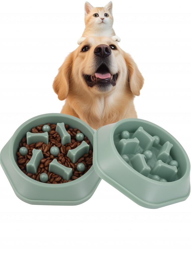 DERDOUT Slow Feed Dog Bowl Food Anti swelling, Anti swallowing, Healthy Diet Interaction, Non slip Feeder for Small and Medium Dogs Pet Bowl - Green