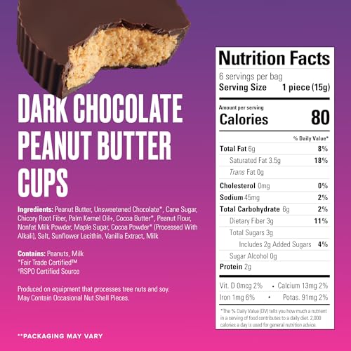 Image of SkinnyDipped Dark Chocolate Peanut Butter Cups, 3.17oz Bags | 4 Pack | Rich Dark Chocolate, Creamy Peanut Butter Filled | Individually Wrapped | Low Sugar | Gluten Free