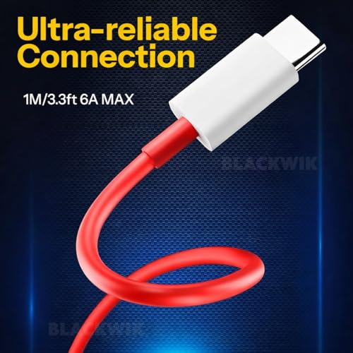 Image of Blackwik Type C to Type C 65W Fast Charging Cable Compatible with OnePlus 12, 12R, 11, 11R, 10R, 10T, 9, 9R, 9 Pro, 9RT, 8T, Nord Series (Dash /Warp /SuperVOOC Support, 10V /6.5A, Red)