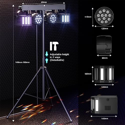 60W RGBW Derby LED Par DJ Light Set with Stand and Remote Control, Partybar Stage Lighting with dmx-3/6/15CH Disco Light for KTV, Churches, Concerts, Weddings, Christmas - Image 6