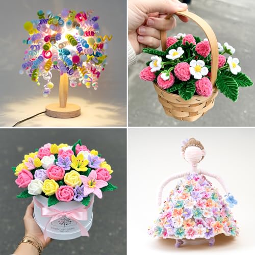 Image of Caydo 300 Pieces Macaroon Pipe Cleaners for Flowers, Thick Fluffy Chenille Stems for Creative Art & Craft Making and Easter Decorations