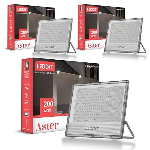 Image of Aster 200W LED Flood Light | IP66 Waterproof Outdoor Flood Light | High Brightness Security Light | Heavy Duty Aluminium Body | Cool White | 2 Year Warranty | Pack of 3