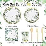 350 Pcs Sage Green Party Plates and Cups Sets,Disposable Paper Plates Cups Napkins Party Supplies,Eucalyptus Plates Dinnerware for Boho Bridal Shower/Baby Shower Theme,Serves 50 - Image 2