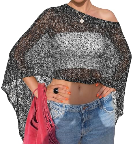 LOMON LOMON Womens Sheer Poncho Shrug Bolero Lightweight Knit Crochet Shrug Mesh Cover Up Summer 2026