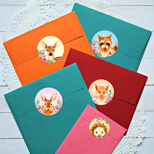 Woodland Animals Stickers Seals Labels - (Pack of 120) 2\" Large Round Forest Jungle Safari Creatures for Baby Shower Favors Decorations Cards Gift Envelopes Boxes
