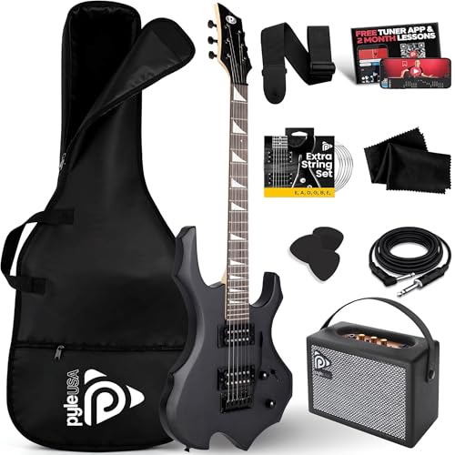 Pyle - Electric Guitar Set, Full Size Electric Guitars for Adults, Kids & Beginners w/Amplifier Kit, Complete Guitar w/Practice Amp Starter Pack & Accessories, Black Matte