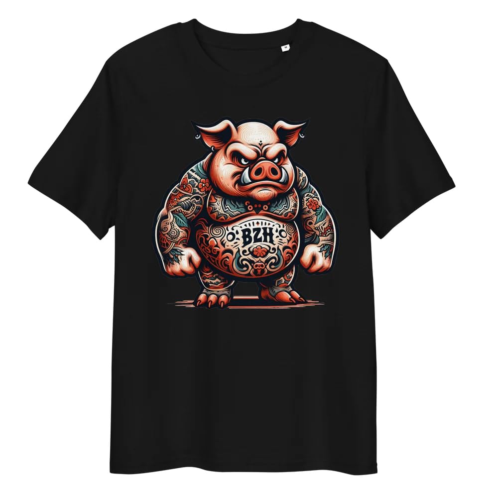 T-shirt cochon tatoué breton noir en coton bio écoresponsable