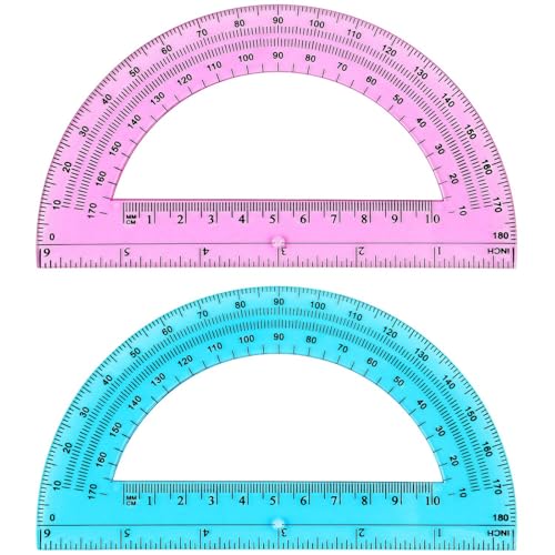 zonon 2 pcs 6 inch plastic protractor math protractors 180 degrees angle measurement translucent for geometry classroom kid student school office suppliespink blue