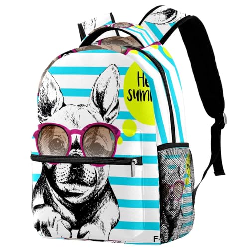 Sac à dos imprimé bouledogue multicolore 40cm pour l'école et voyage