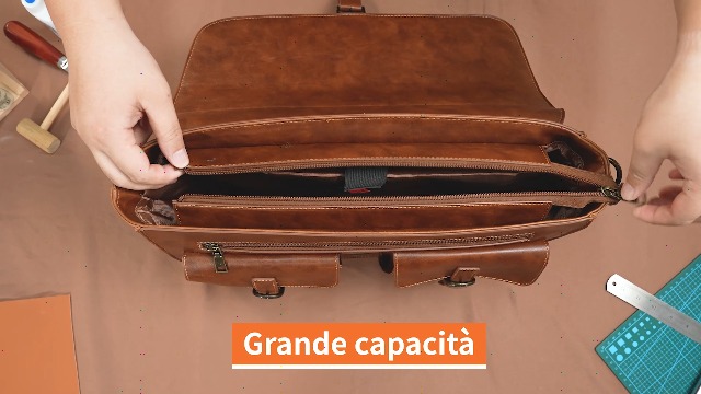 RAINSMORE Borsa Messenger Uomo In Pelle PU – Tracolla E Valigetta 15,6 Pollici, Con Scomparto Imbottito Per Laptop, 9 Tasche, Design Vintage, Per Lavoro E Università