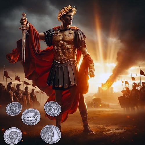 Römische Münzen Antike Zeit Gaius Julius Caesar versilbert - Reproduktionsset 5 Stück - Italienische Handwerkskunst - Made in Italy