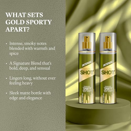 Image of Layer'r Shot Gold Sporty Body Spray for Men 135ml | Long-Lasting Deodorant with Fresh Grapefruit, Pineapple & Vanilla Amber Fragrance | All-Day Freshness | Ideal for Daily Use