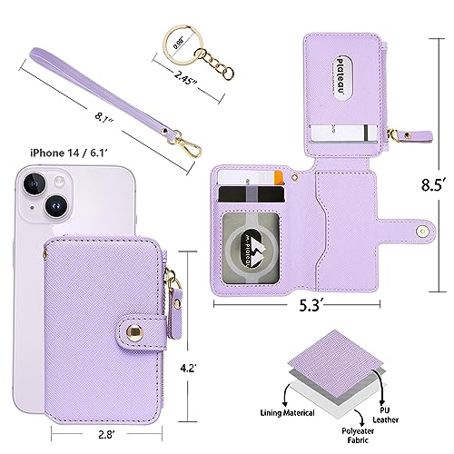 Image of M-Plateau RFID Blocking Keychain Wallet With Leather Wrist Strap | Keychain Wristlet, Womens Card Holder with Zipper Coin Pocket and ID Window (Lavender)