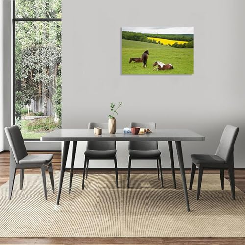 Toile chevaux prairie impression d'art haute définition 70x105cm