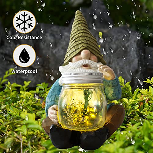 Vcdsoy Solar Firefly Jar Gnome Waterproof - Solar Outdoor Led Lights Resin Garden Gnome Statues Decor 10.4" Lantern Figurines Funny Yard Decorations Gifts For Ornament Outside Patio Yard Lawn Porch #TOP4