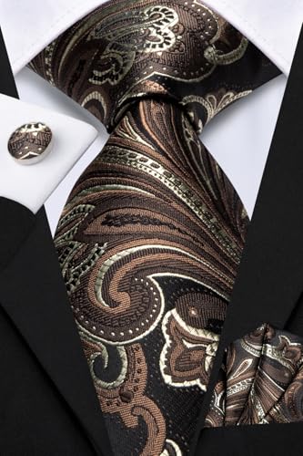 Image of Hi-Tie Men Silk Ties Set with Flower Lapel Pin Necktie Pocket Square Cufflinks for Tuxedo Wedding Business