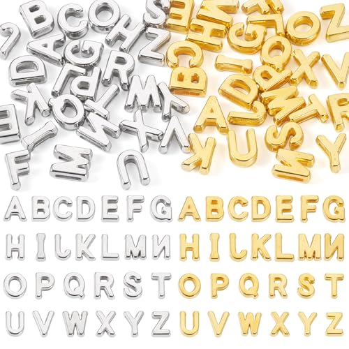 Elecrelive 104Pcs Gold Silver Letter Beads Acrylic Alphabet Spacer Beads for Keychain Bracelets Necklaces Jewelry Making