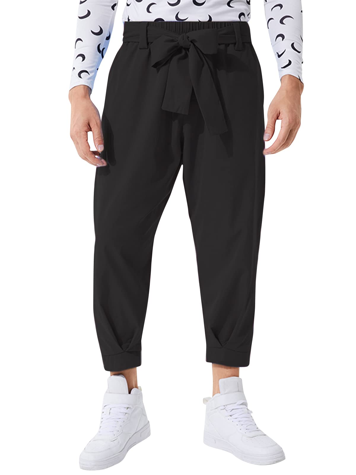 INCERUN Men's Casual Pants Long Track Pants Carrot Pants Elastic Cargo Pants with Tie Belt