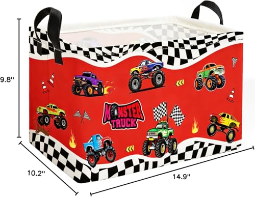 Image of Essme Rectangular Kids Basket,Car Storage Bins Organizer with Handles for Boys Room Decor, Gift Basket,Shelf Basket.(Red Car)