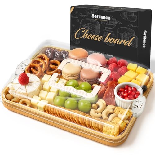 Opiniones y reviews de Tapas para tablas de queso Top 10. 41 Tabla de queso con tapa y asa, caja de bambú portátil, tabla de cortar con compartimentos para embutidos, fiestas, viajes, picnics, regalo ideal (blanco)