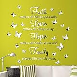 3D Acrylic Mirror Wall Decor Stickers Removable Butterfly Mirror Wall Stickers DIY Faith Makes All Things Possible for Home Office School Teen Dorm Room Decoration(Silver)