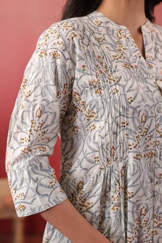 Image of SAVI Women's Cotton Floral Printed Kurti | Straight Fit Ethnic Wear | Casual Kurta | Office Wear Kurti | 3 /4 Sleeves