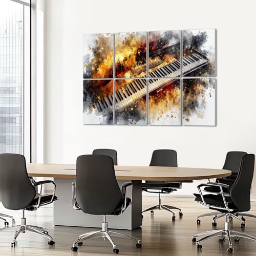 Paneles acústicos artísticos 8 piezas, absorbentes de sonido con diseño musical negro y dorado, autoadhesivos para estudios y oficina, 48"x32" miniatura 7