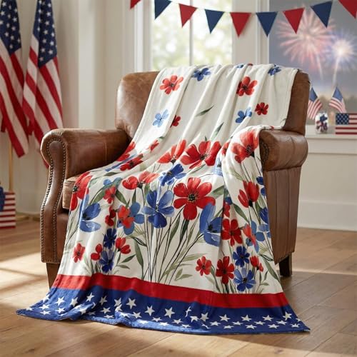 Horaldaily 4th of July Watercolor Poppy Flowers Flannel Throw Blanket 60x80 by Horaldaily - Used condition - Image 3