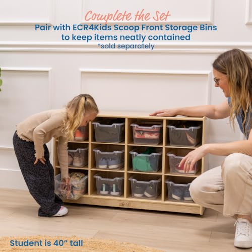 Image of ECR4Kids 12 Cubby Mobile Tray Storage Cabinet, 3x4, Classroom Furniture, Natural