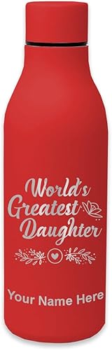 Vista 9 de LaserGram Botella de agua de acero inoxidable de doble pared, la hija más grande del mundo, grabado personalizado incluido Azul