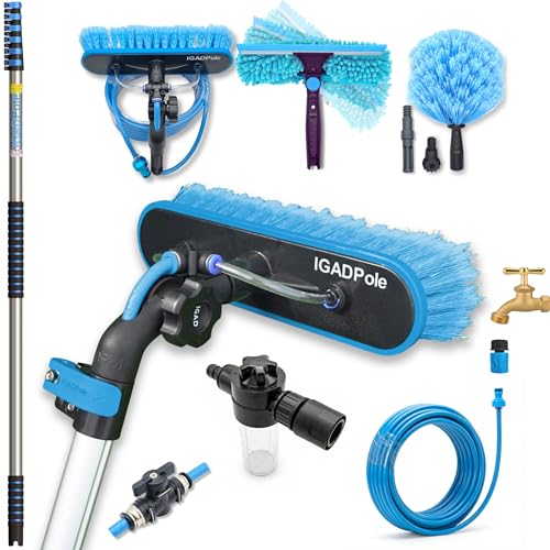 IGADPole 24 FT Water-Fed Washing Kit with Soap-Dispenser, Brush, 10&Prime; Squeegee & Cobweb Duster...