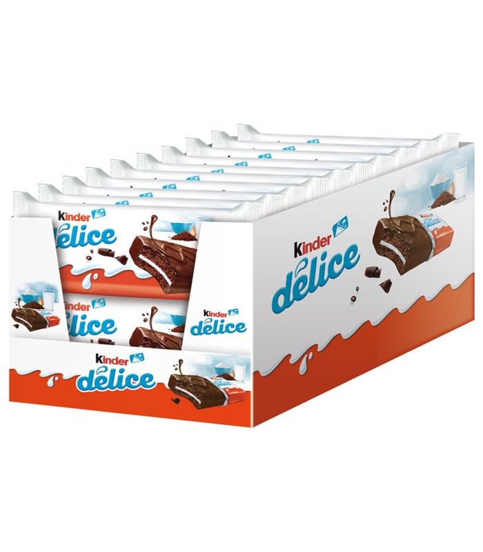Kinder Delice, 20 x 39 g, Bizcochito de Chocolate con Relleno Cremoso, Recubierto de Chocolate, Porciones Individuales, Snack Dulce para Merienda y Compartir, 780 g
