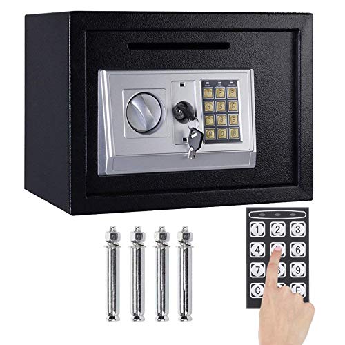 Safe Box with Key, 16L Safety Box Electronic High Security Steel Lock Safes Home Office Digital Money Cash Deposit Jewelry Camera Document Storage Safe Cabinet