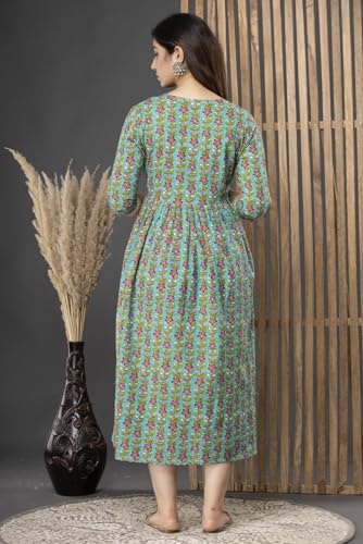 Image of Women's Cotton Floral Printed Maternity Dress Kurti with Feeding Zipper Maternity Gown for Women Feeding Dress