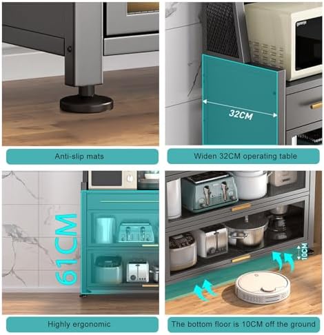 Freestanding Multi-Layer Kitchen Cupboard - Microwave Storage Rack with Flip Door & Drawer Versatile Kitchen Cabinet & Baker's Rack for Dining Room & Living Room nization