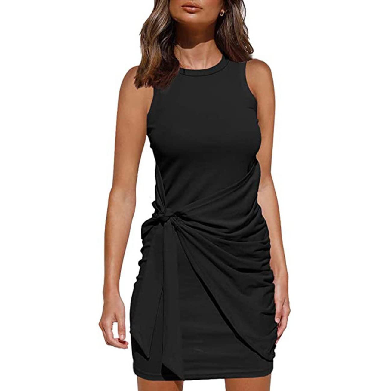 QKEPCY Vestido de Mujer Corto Sexy Verano Mini Vestido Ajustado de Tirantes para Fiesta Vestido Corto sin Manga Elegante y Casual para Fiesta Club Bar Noche