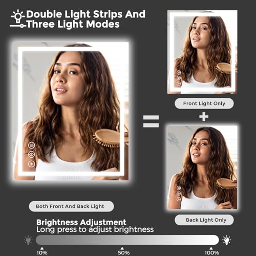 Image of Koonmi 36 inchx24 inch LED Mirror for Bathroom, 90CRI Anti-Fog Vanity Mirror with Front and Backlight, Shatter-Proof Wall Mirror with Light, Easy Install Lighted Mirror for Modern Bathroom (IP65)