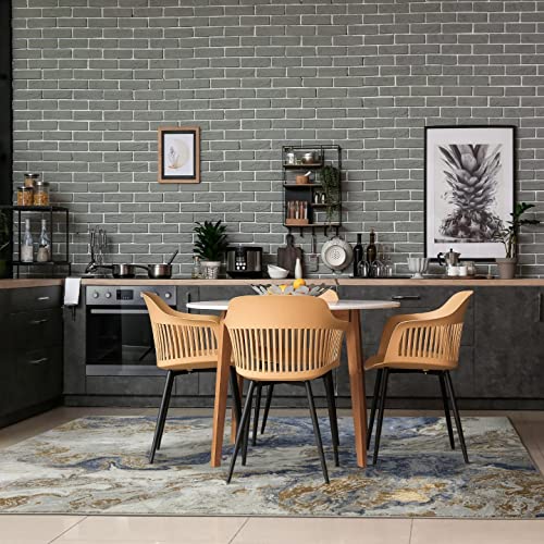 Luxe Weavers Marble Collection Blue Area Rug 8X10 Modern Abstract Swirl Design Non-Shedding Carpet #TOP2