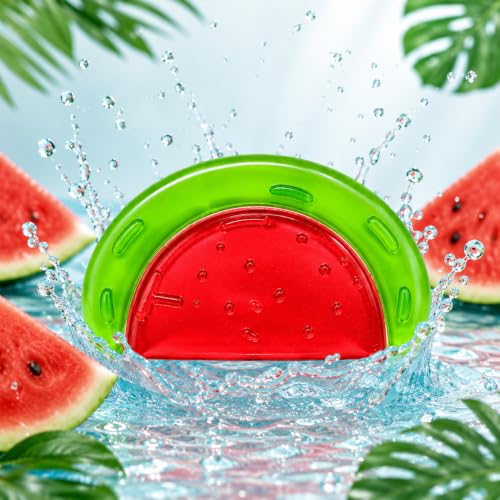 Image of CHICAGOZONE Premium Baby Silicone Teether Ring Toy - BPA Free Soft Teething Toy for Infants, Multi-Texture Sensory Chew Toy, Easy Grip Teether for Babies 3-12 Months, Cute Animal Design (Multicolor) (WATERMELON SHAPE)