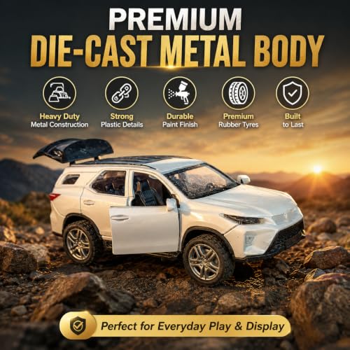 Image of Fortuner 1:32 Scale Die Cast Metal Toy Car with Pull Back Action, Light & Sound, Openable Doors,& Boot | Metal Body SUV Model Car for Kids Boys Girls & Collectors (Random Colour)
