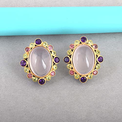 Boucles d'oreilles quartz rose argent 925 avec améthyste et péridot - 2