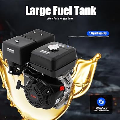 15 HP 4 Stroke Gas Engine, 420CC Go Kart Motor 3600r/min Single Cylinder Gasoline Motor Engine with Air Cooling for Compressor, Lawnmower, Garden Tool Motors(Black)