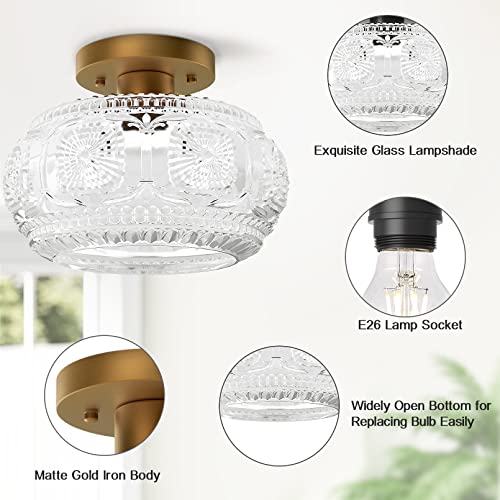 Image of Globe Glass Semi Flush Mount Ceiling Light Fixture, Vintage Gold